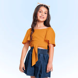 Conjunto Feminino Infantil Blusa em Malha Candy e Short Clochard em Jeans