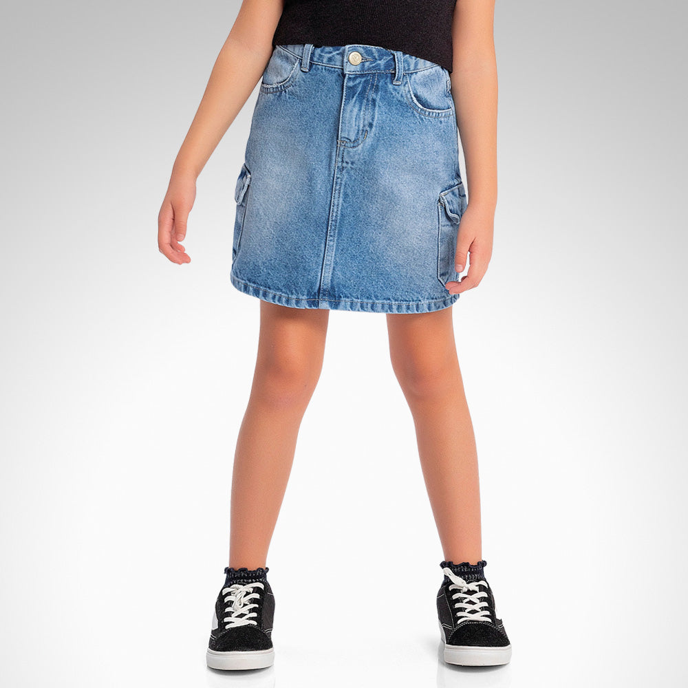 Saia Feminino Infantil Cargo Jeans