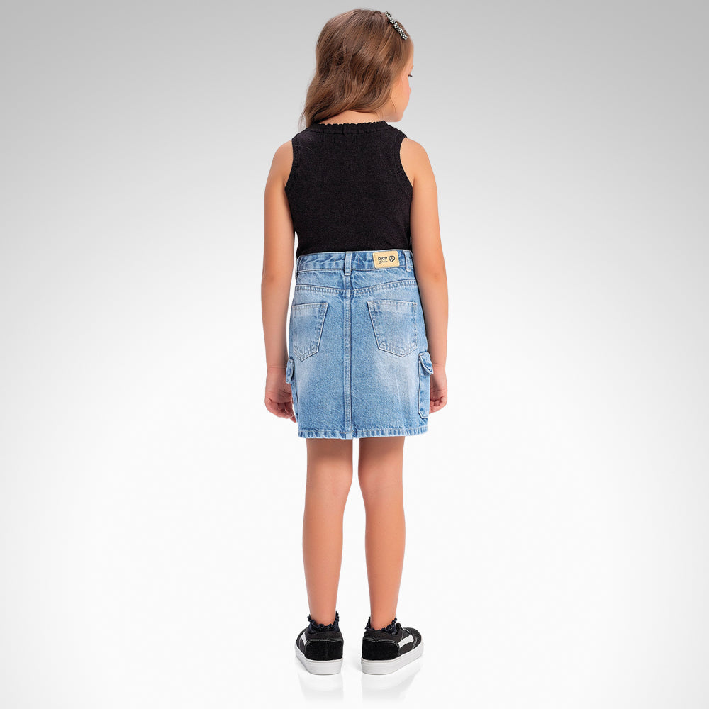 Saia Feminino Infantil Cargo Jeans