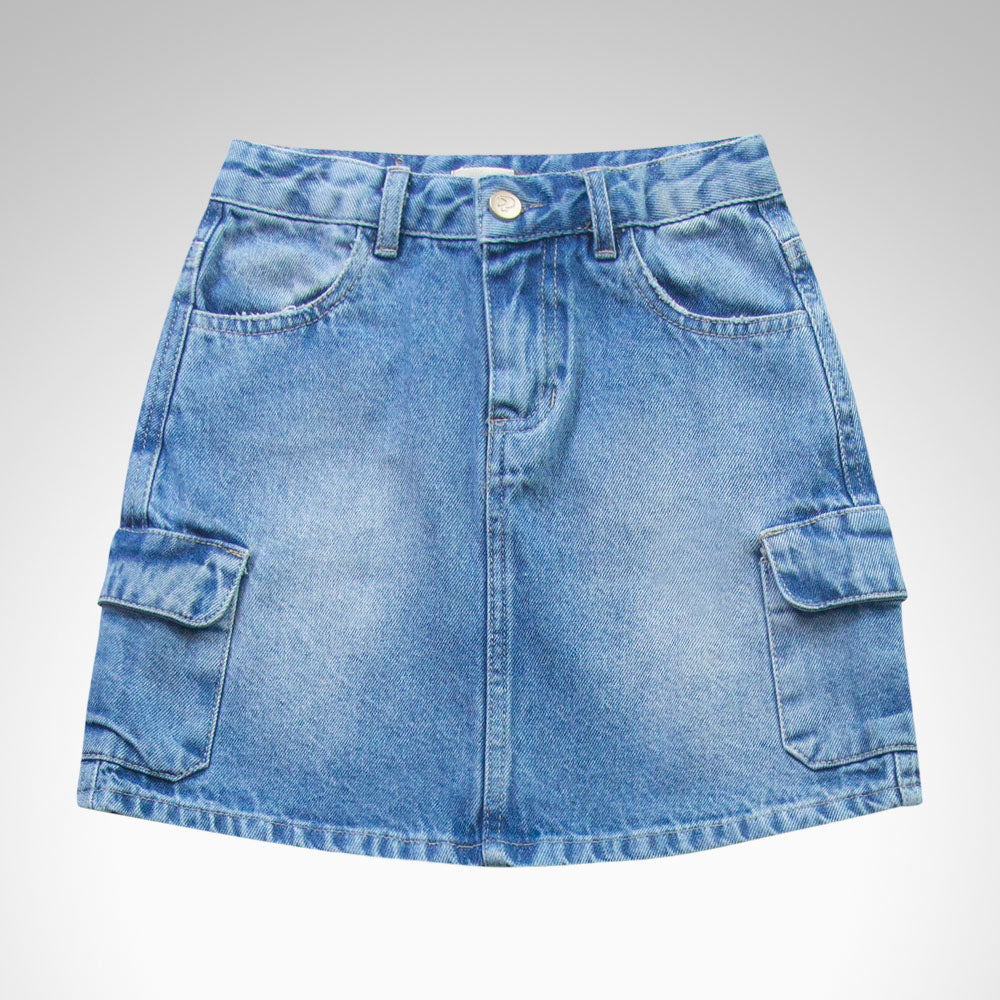Saia Feminino Infantil Cargo Jeans