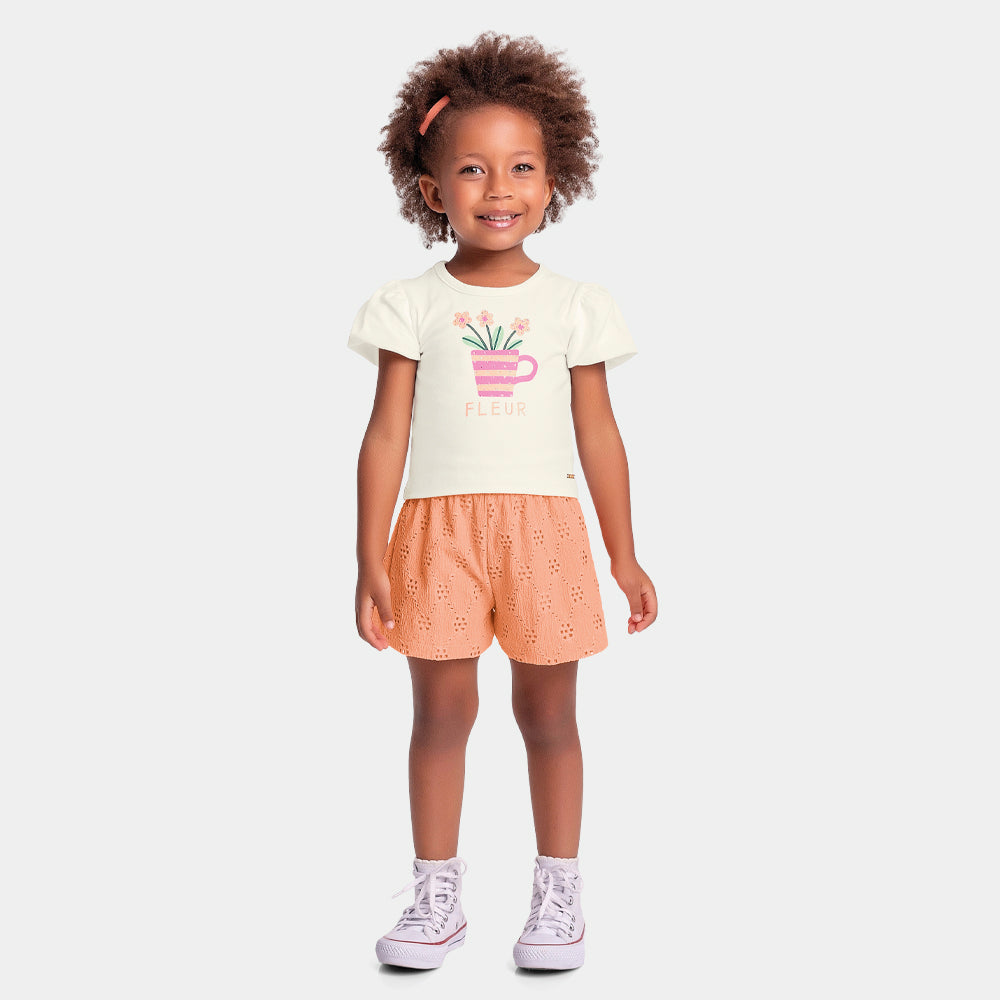 Conjunto Feminino Infantil Malha Shorts Fleur