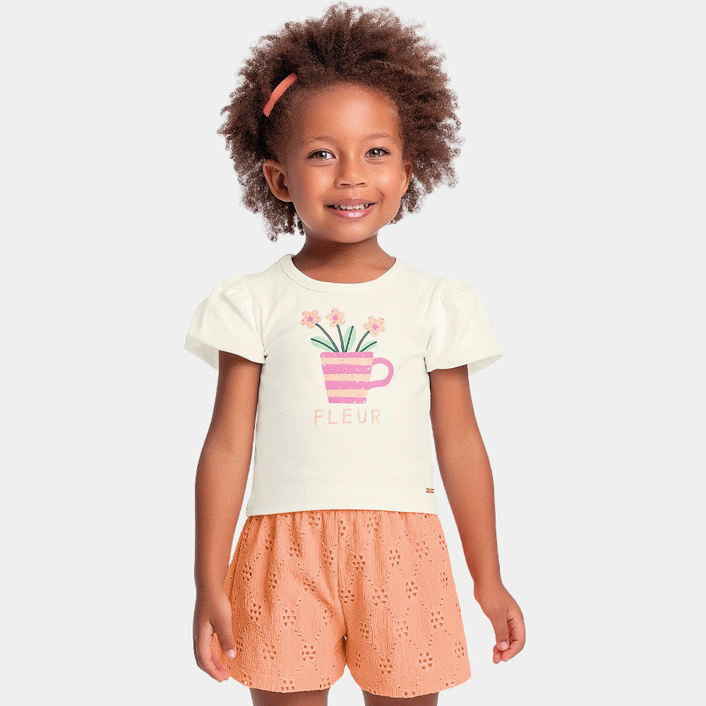 Conjunto Feminino Infantil Malha Shorts Fleur