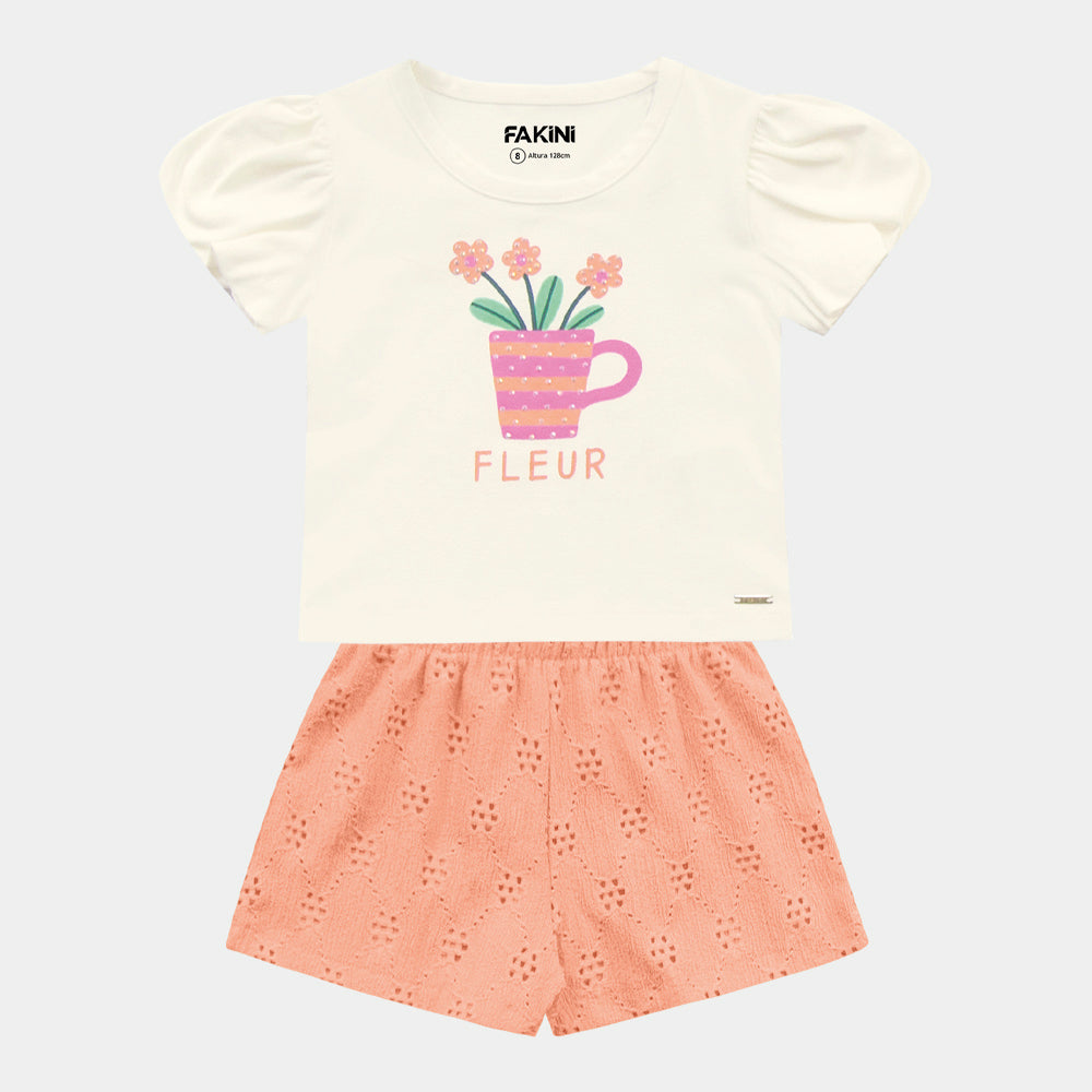Conjunto Feminino Infantil Malha Shorts Fleur