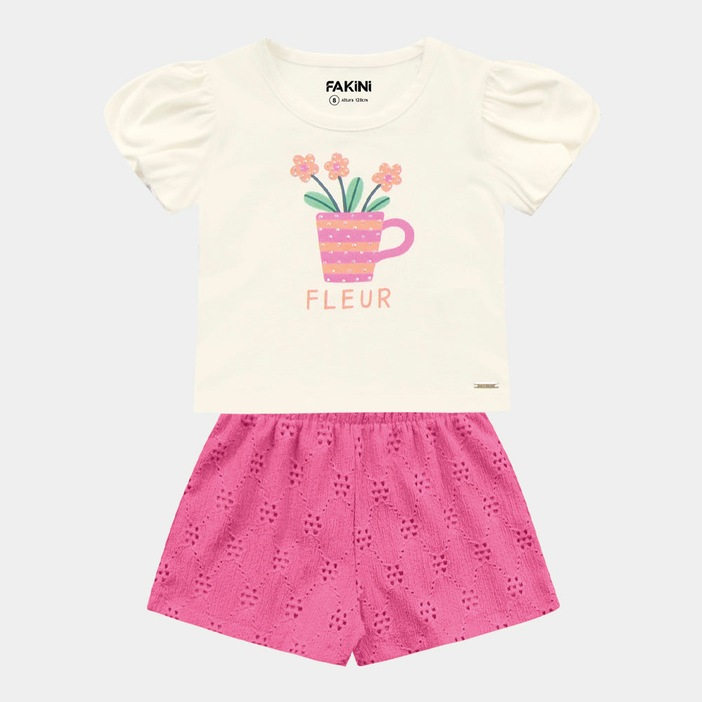 Conjunto Feminino Infantil Malha Shorts Fleur