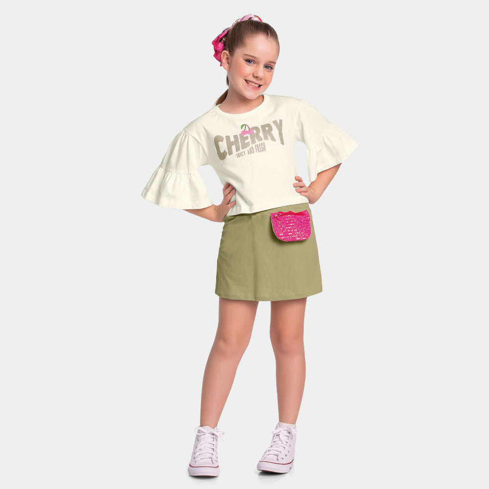 Conjunto Feminino Infantil Shorts Saia Cherry