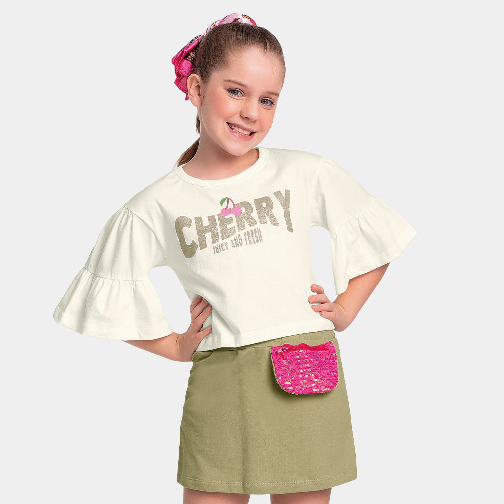 Conjunto Feminino Infantil Shorts Saia Cherry