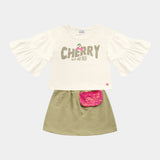 Conjunto Feminino Infantil Shorts Saia Cherry