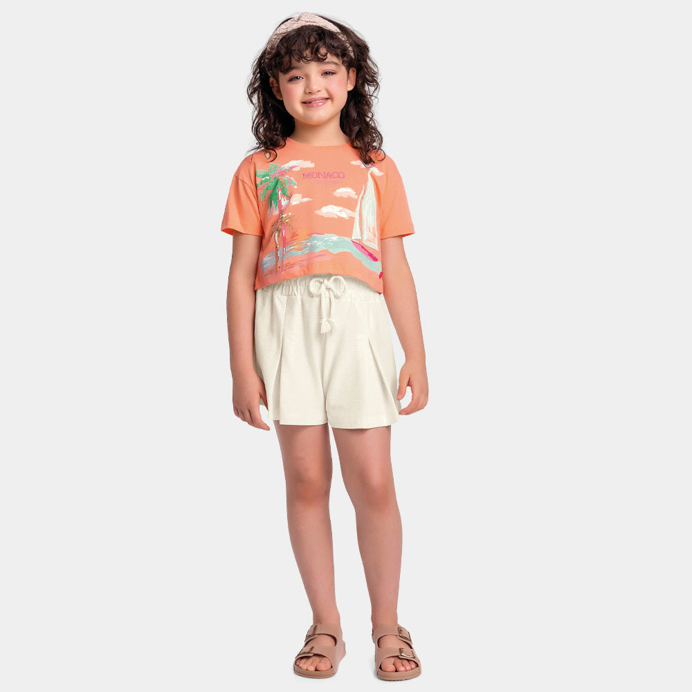 Conjunto Feminino Infantil Shorts Malha Monaco