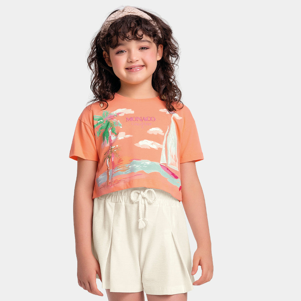 Conjunto Feminino Infantil Shorts Malha Monaco