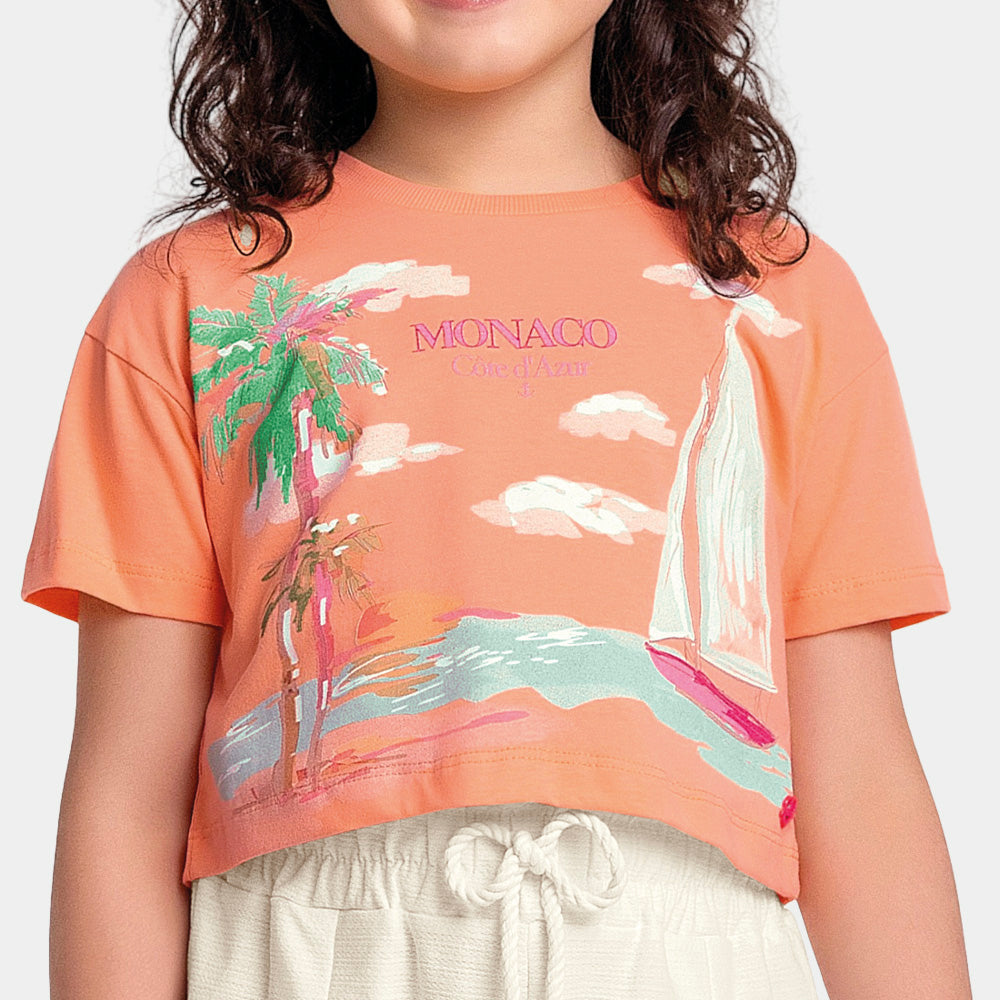 Conjunto Feminino Infantil Shorts Malha Monaco