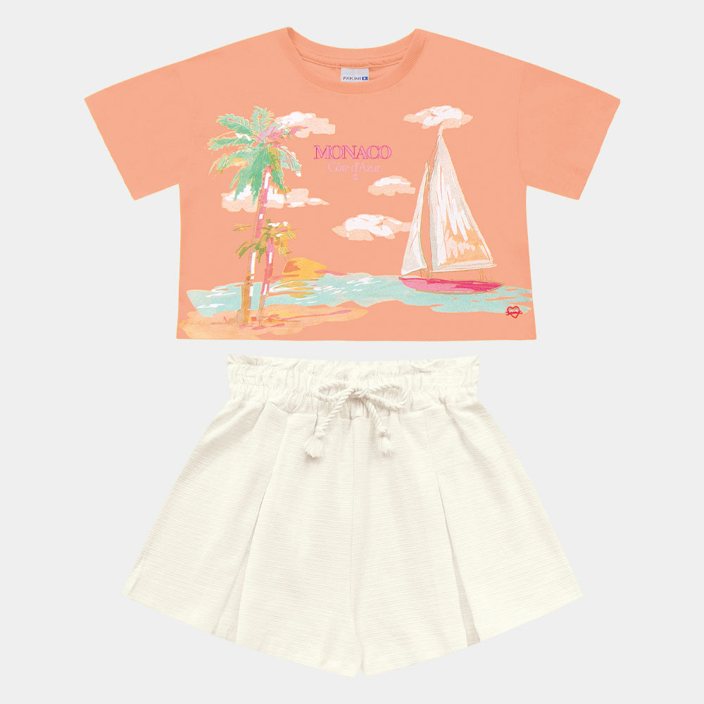 Conjunto Feminino Infantil Shorts Malha Monaco