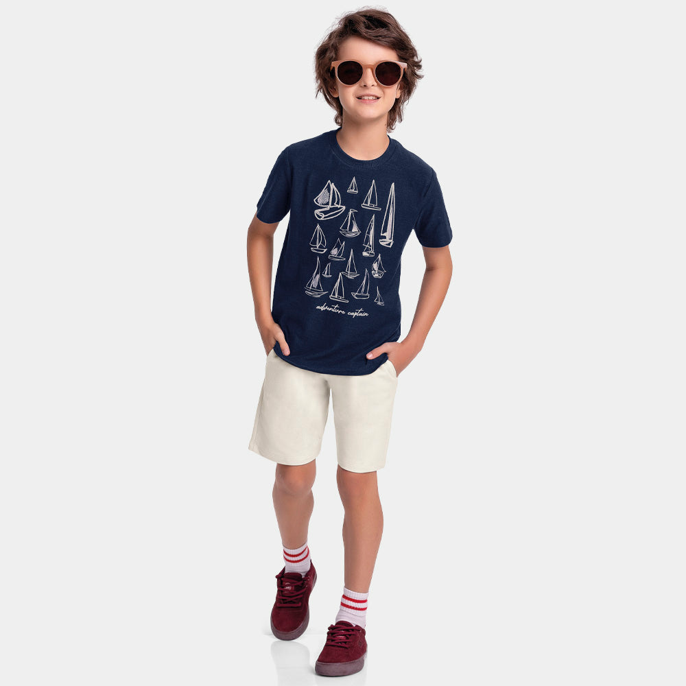 Conjunto Masculino Infantil Bermuda Moletinho Barco