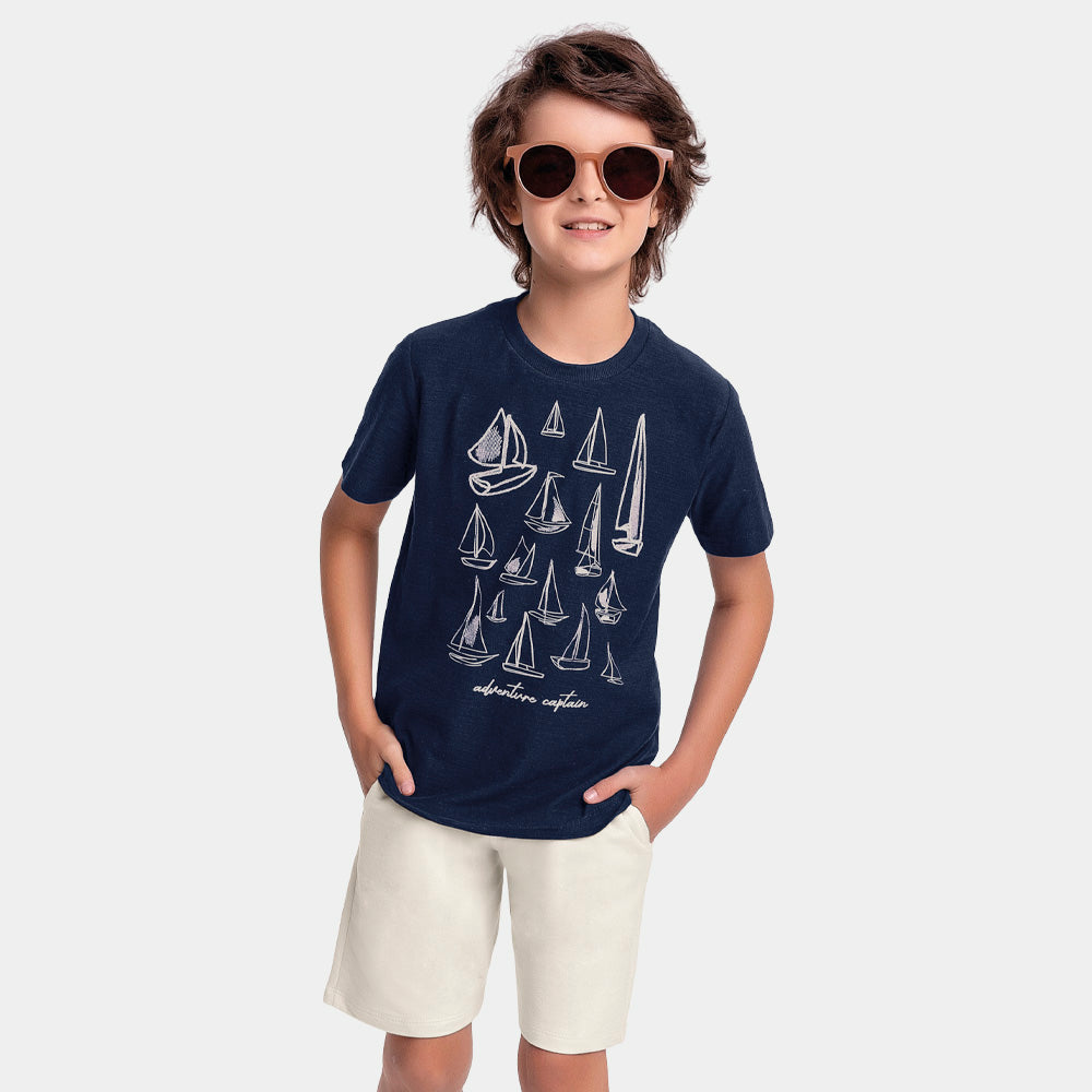Conjunto Masculino Infantil Bermuda Moletinho Barco