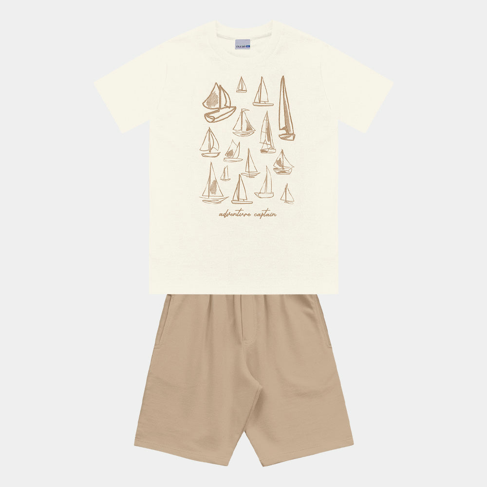 Conjunto Masculino Infantil Bermuda Moletinho Barco