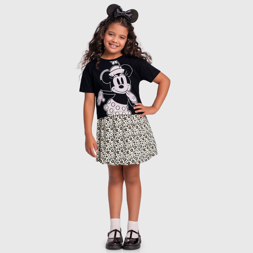 Conjunto Feminino Infantil Shorts Saia Minie Mouse