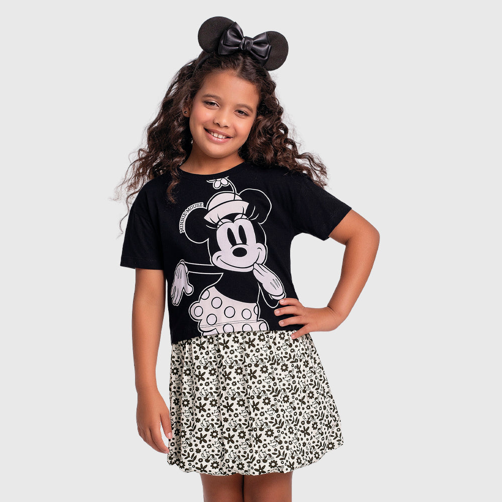 Conjunto Feminino Infantil Shorts Saia Minie Mouse