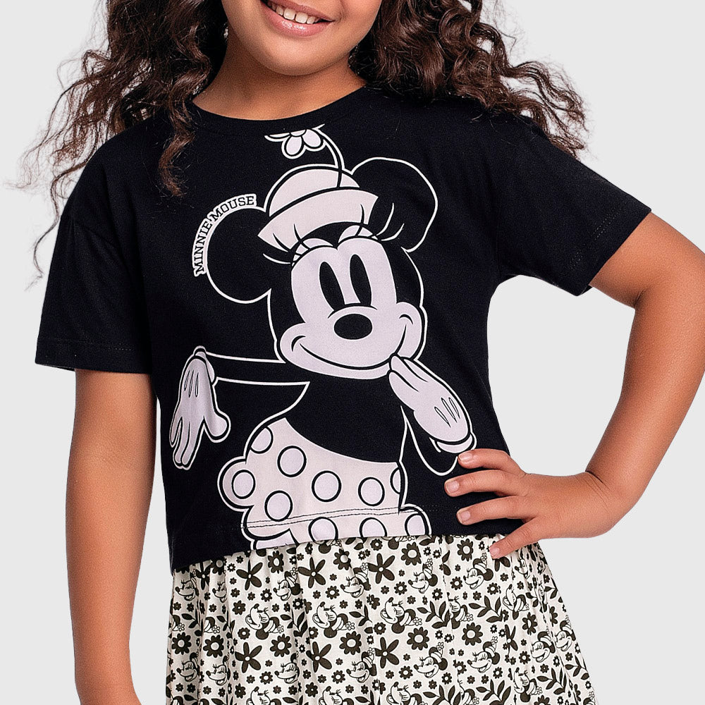 Conjunto Feminino Infantil Shorts Saia Minie Mouse
