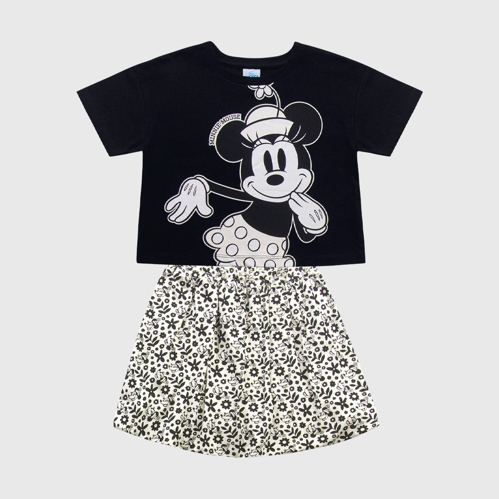 Conjunto Feminino Infantil Shorts Saia Minie Mouse