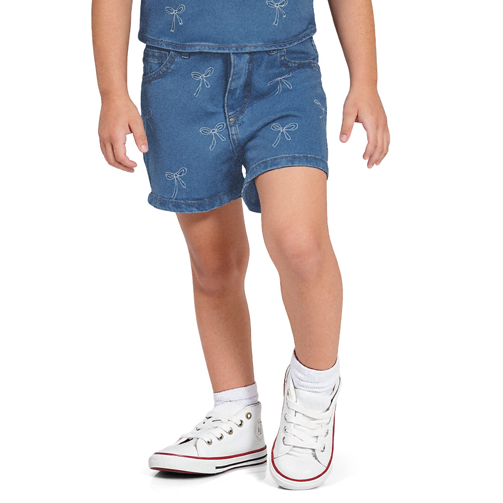 Shorts Feminino Infantil Jeans Laços