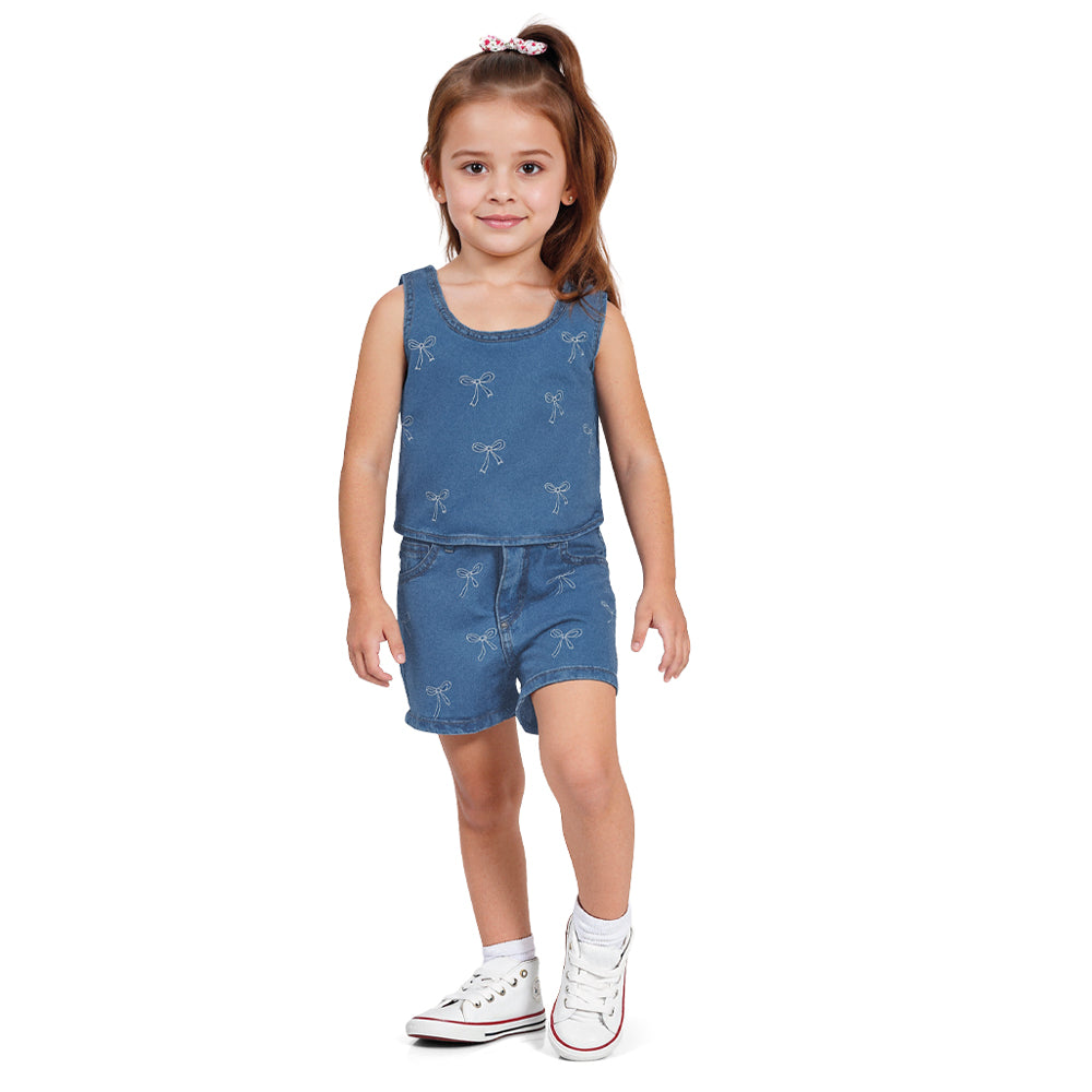 Shorts Feminino Infantil Jeans Laços