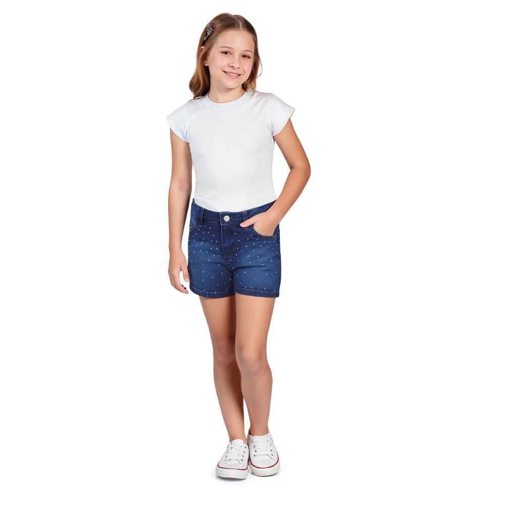 Shorts Feminino Infantil Jeans Brilho