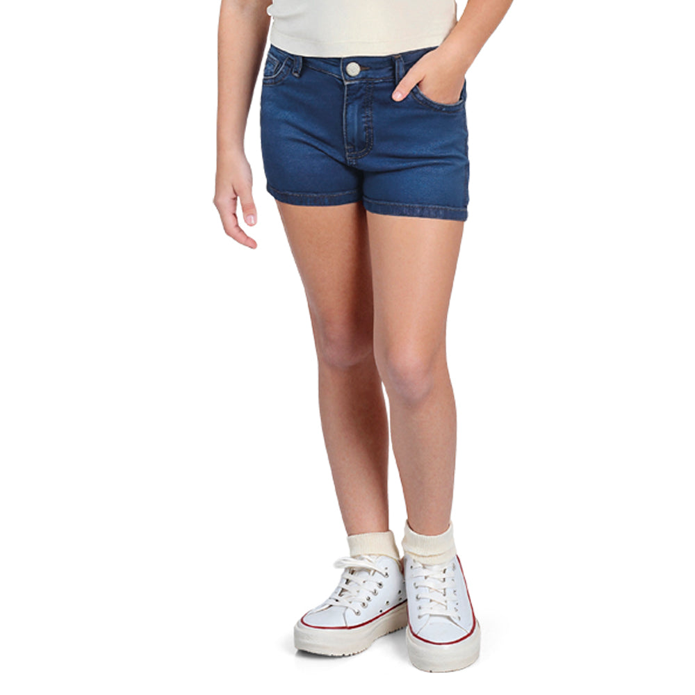 Shorts Feminino Infantil Jeans Elastano