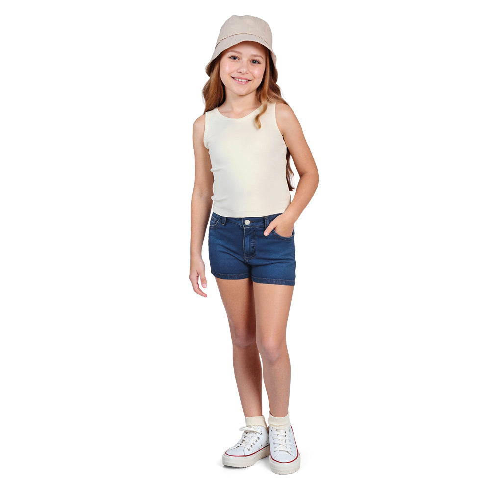 Shorts Feminino Infantil Jeans Elastano