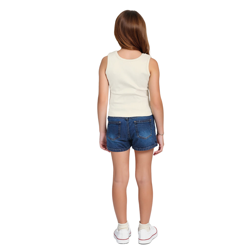 Shorts Feminino Infantil Jeans Elastano