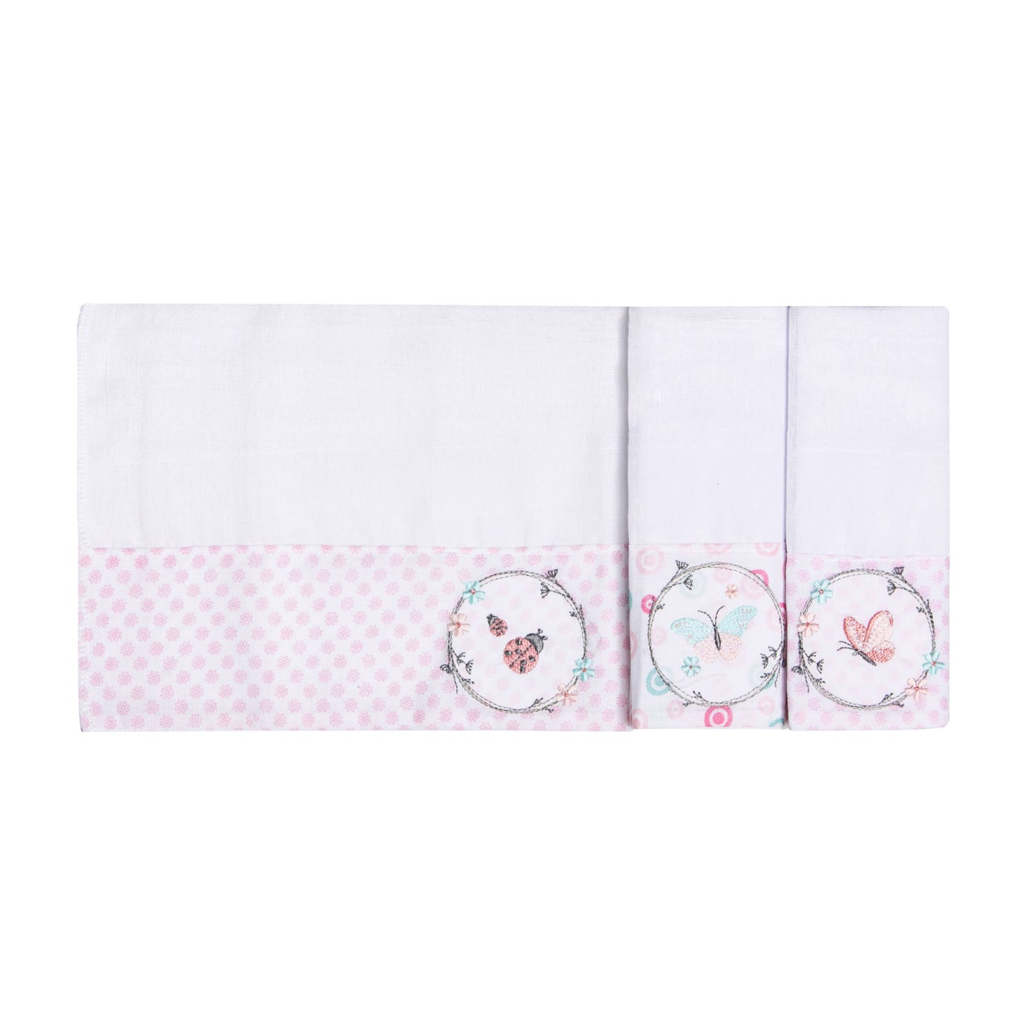 Paninho de boca com faixa bordados karinho 40cm x 40cm contém 03 un jardim de borboletas