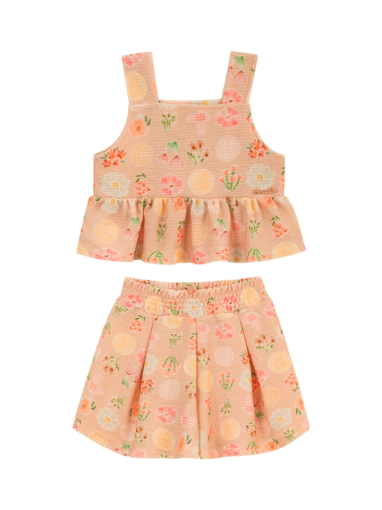 Conjunto Feminino Infantil Cropped e Short Em Malha Honey Sublimada