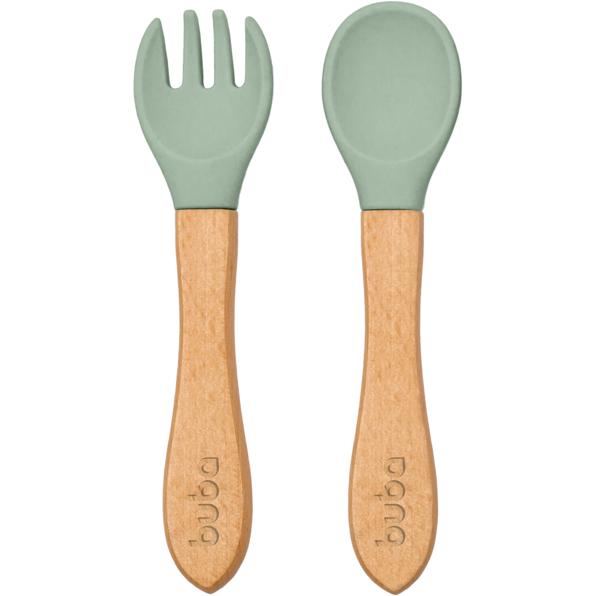 Kit Talheres em Silicone e Bambu Verde