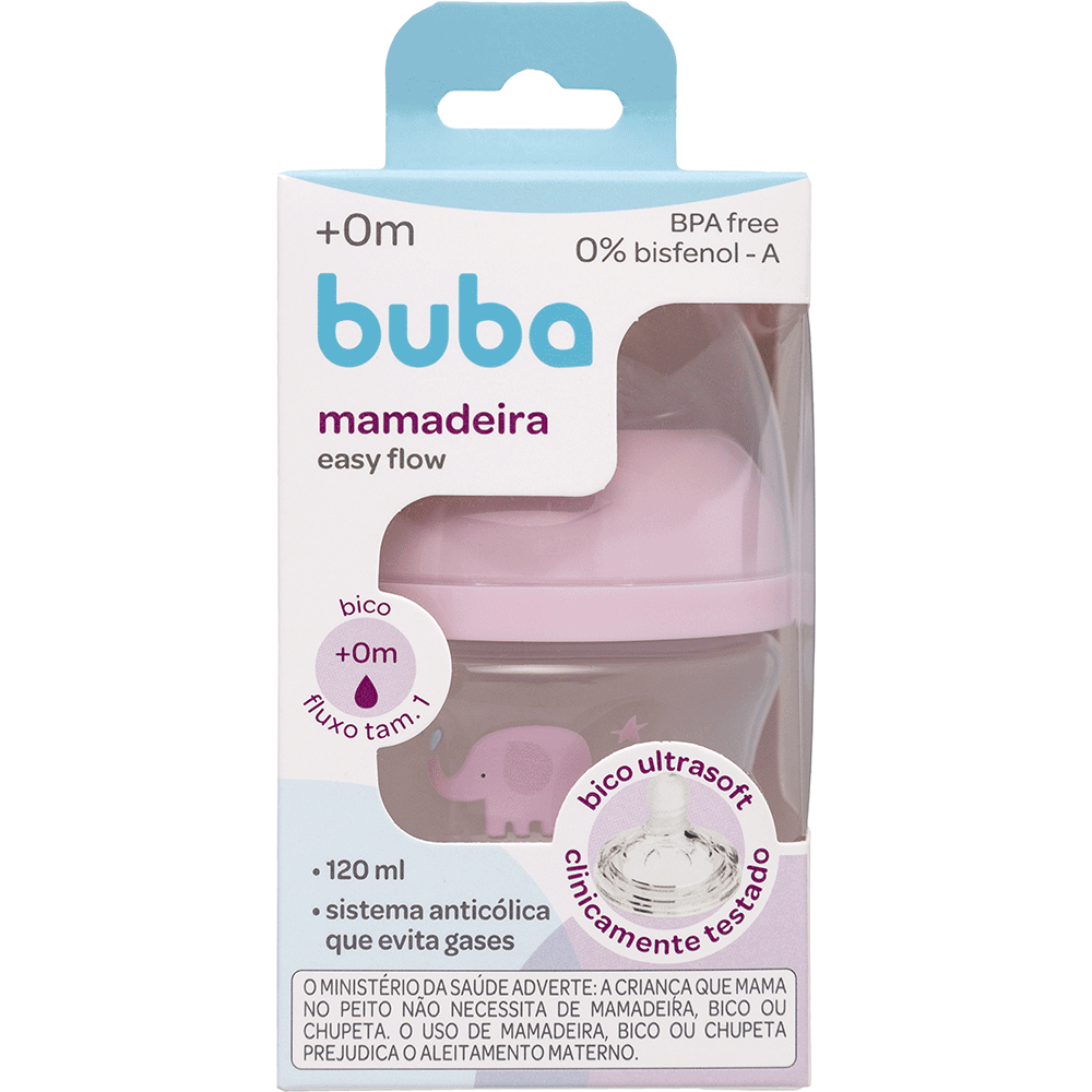 Mamadeira Easy Flow Elefante Rosa 120 ml Buba