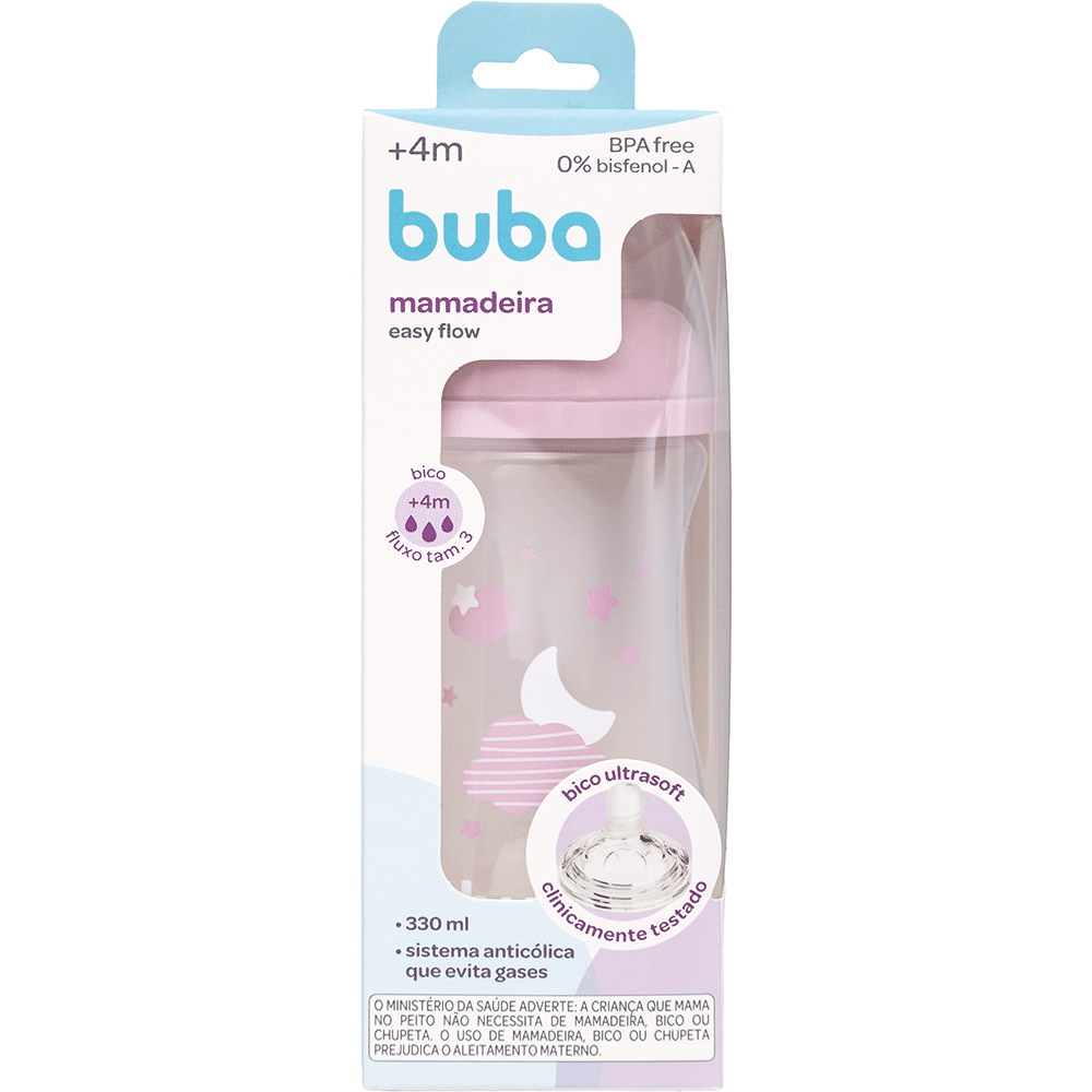 Mamadeira Easy Flow Buba Rosa: Conforto e Praticidade para o seu Bebê 330ML