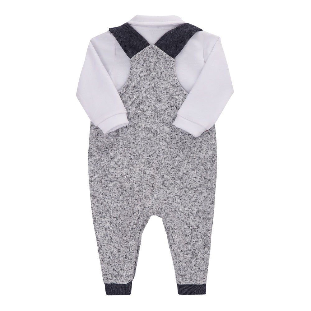 Conjunto Baby Longo Masculino Macacão Tricô Felpado e Body Paraiso