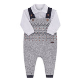 Conjunto Baby Longo Masculino Macacão Tricô Felpado e Body Paraiso