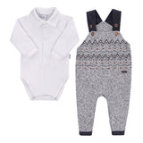 Conjunto Baby Longo Masculino Macacão Tricô Felpado e Body Paraiso