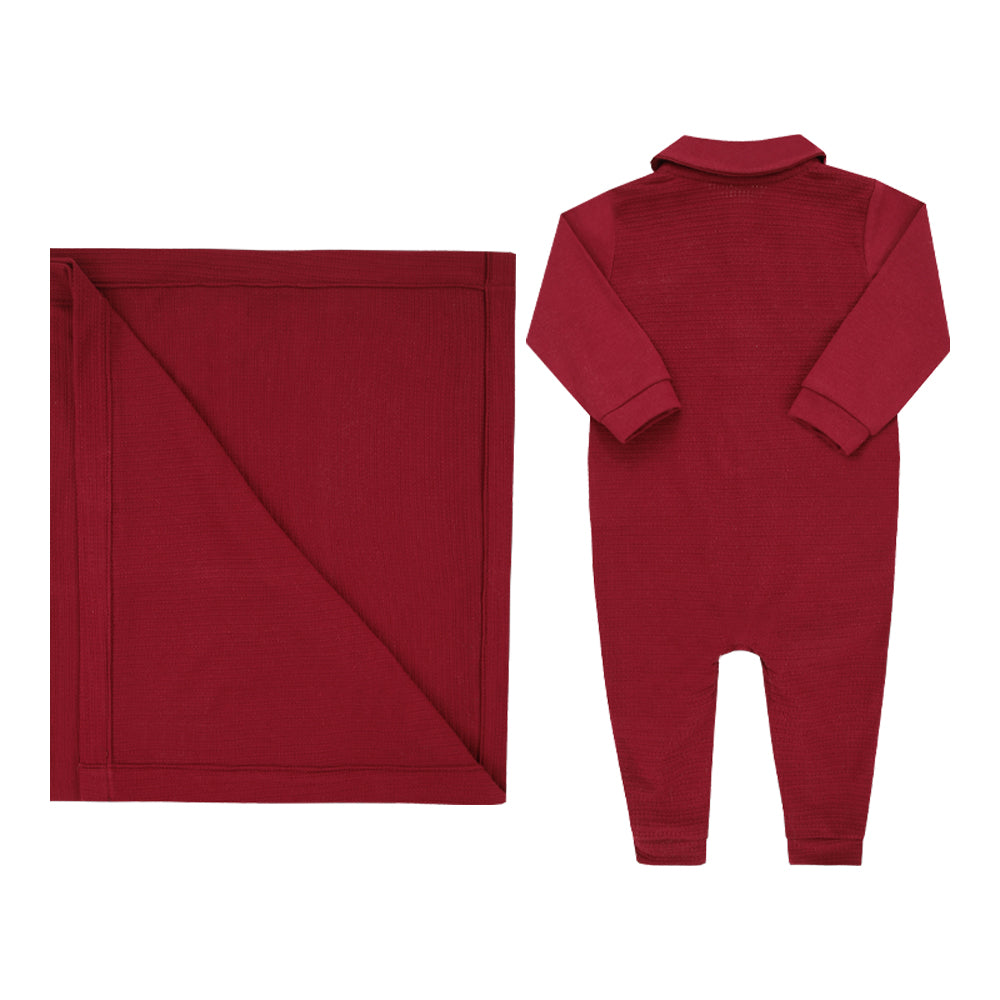 Kit Saída Maternidade Luxo – Vermelho com Bordado Infantil Elegante