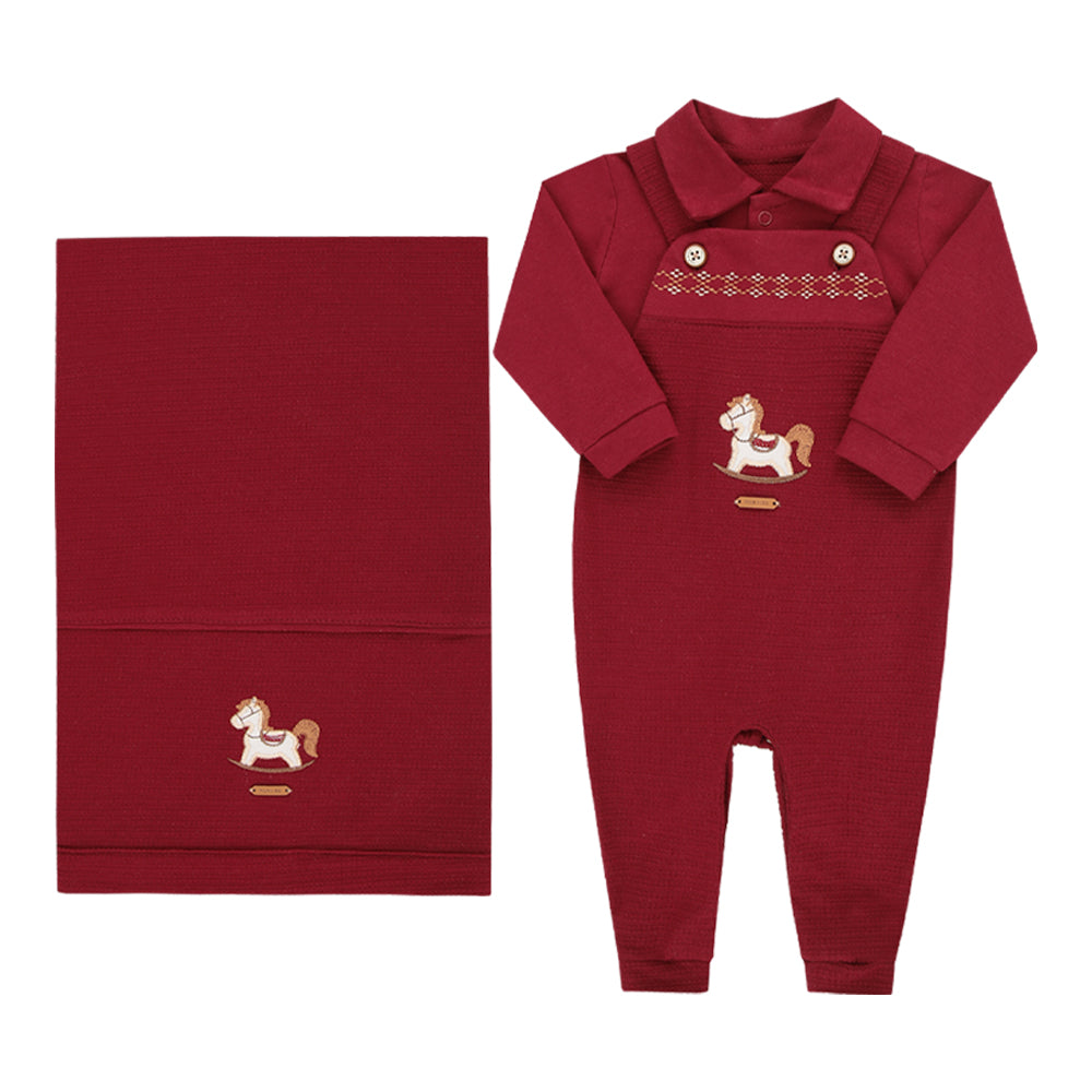 Kit Saída Maternidade Luxo – Vermelho com Bordado Infantil Elegante
