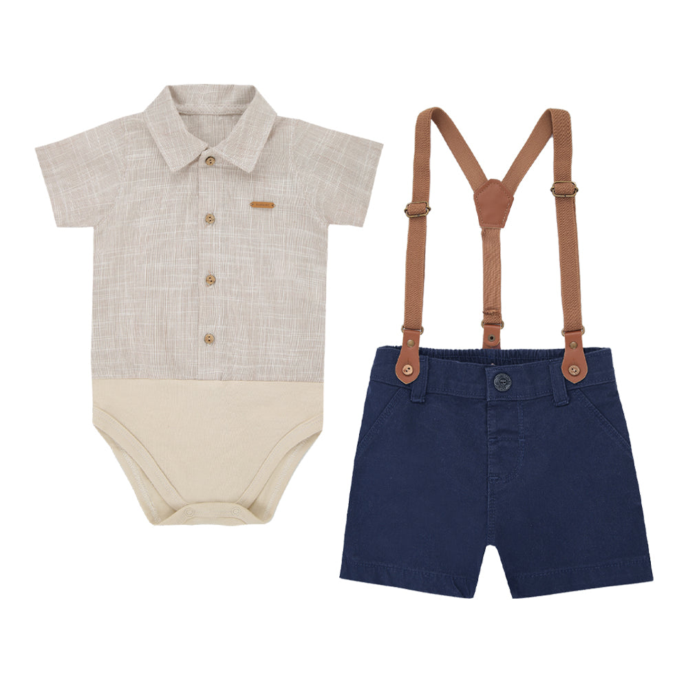 Conjunto Masculino Body Shorts Jeans Camisa
