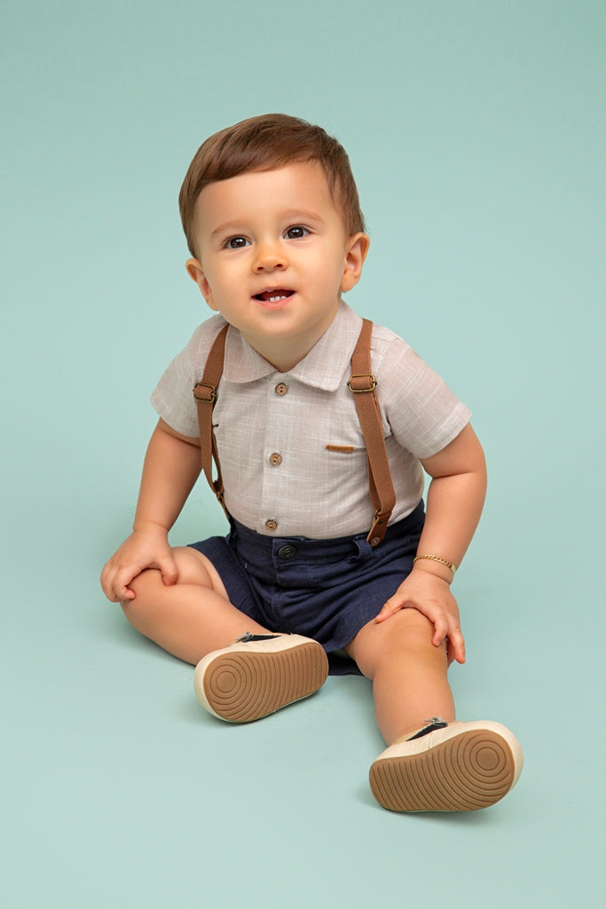 Conjunto Masculino Body Shorts Jeans Camisa