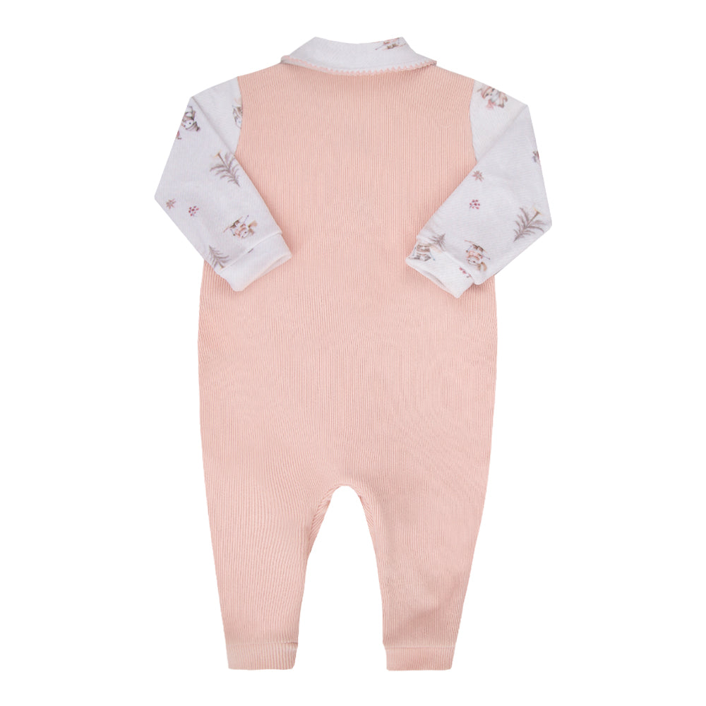 Conjunto de Bebê Rosa com Body Estampado e Jardineira Texturizada