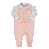 Conjunto de Bebê Rosa com Body Estampado e Jardineira Texturizada