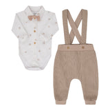 Conjunto de Bebê Social Bege com Body e Calça com Suspensório