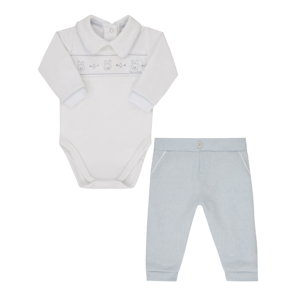 Conjunto Bebê com Body Bordado e Calça Azul Confortável