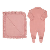 Kit Saida Maternidade de Bebê Rosa com Bordado Floral e Manta Elegante