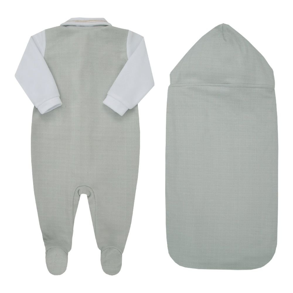 Kit Saida Maternidade de Bebê Social Cinza com Manta Elegante