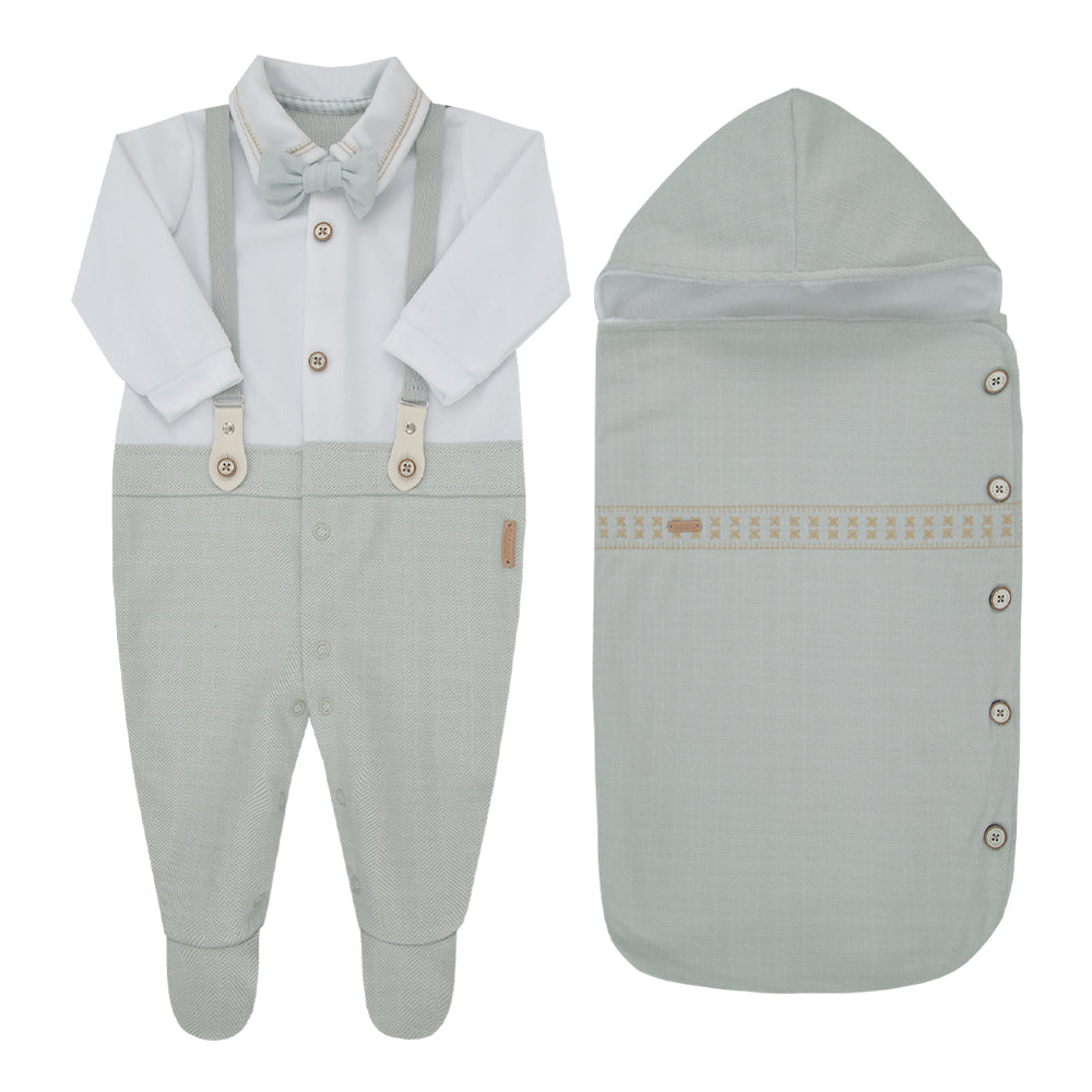 Kit Saida Maternidade de Bebê Social Cinza com Manta Elegante