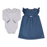 Conjunto Bebê com Body Branco e Vestido Jeans Confortável