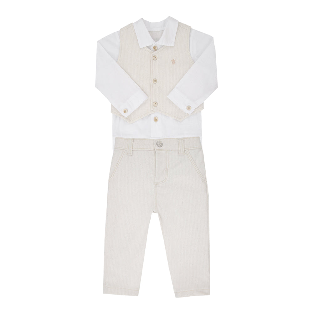 Conjunto Infantil Bege com Camisa Social e Colete Elegante