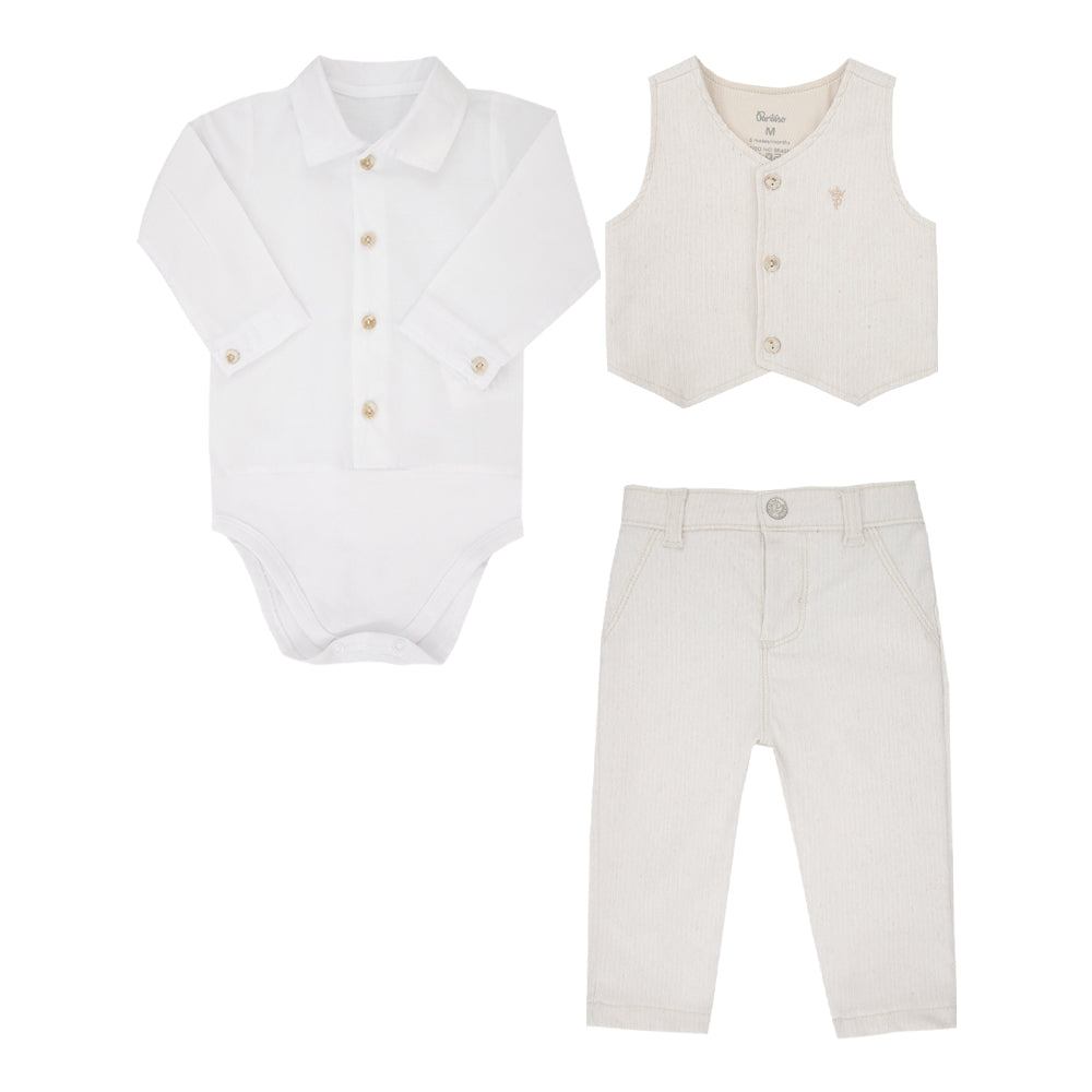Conjunto Infantil Bege com Camisa Social e Colete Elegante